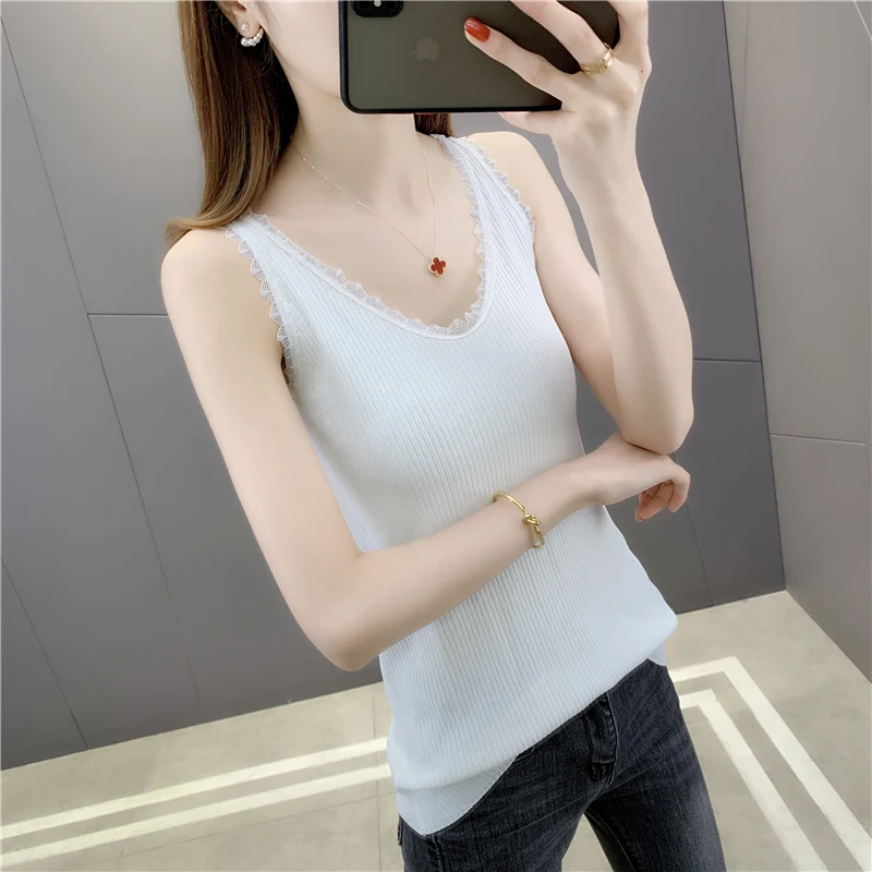 

19795 (6 rooms, 2 rows, 6 lower) real shot solid lace stitched sleeveless suspender vest 24