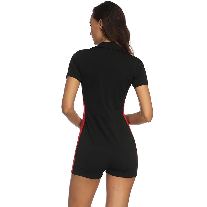 

2021 Sexy Jumpsuit Women Summer Zipper Short Sleeve Stitching Color Casual Female Playsuit Shorts Rompers Shorts Bodysuit