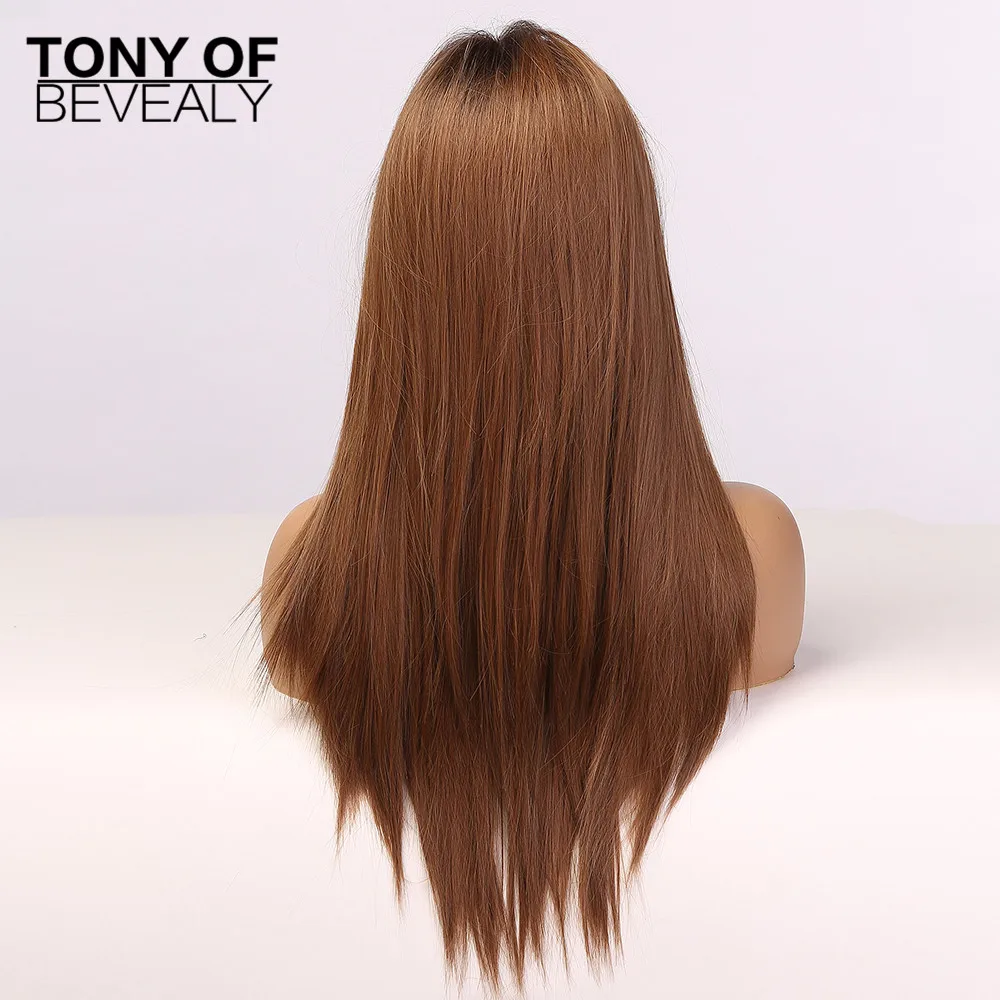 Длинные прямые коричневые кружевные Передние Синтетические Искусственные