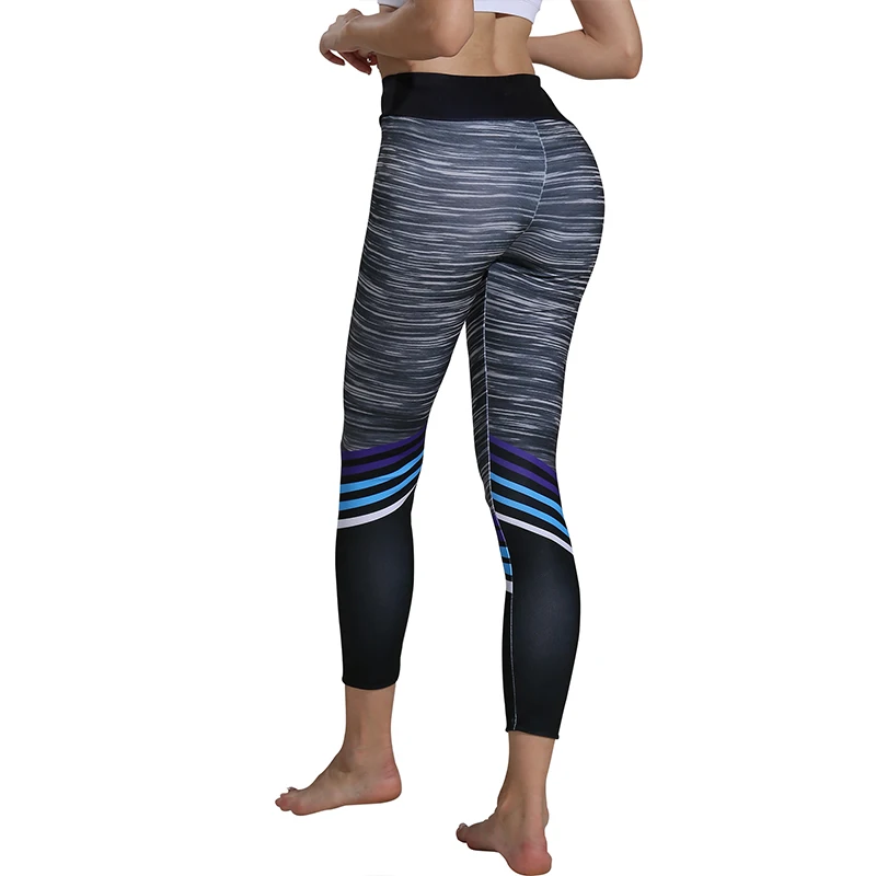 Бесшовные штаны для йоги длиной до щиколотки с высокой талией серые полосатые
