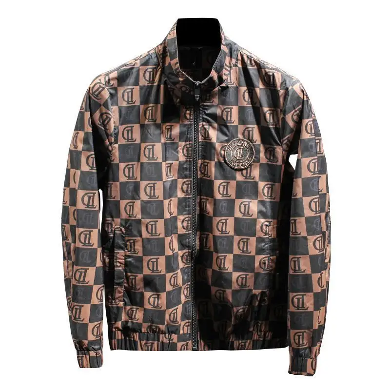 

European Men's Fashion Classic Spring New Lattice Letter Printing Tide Brand Jacket Stand-up Collar Jacket Men