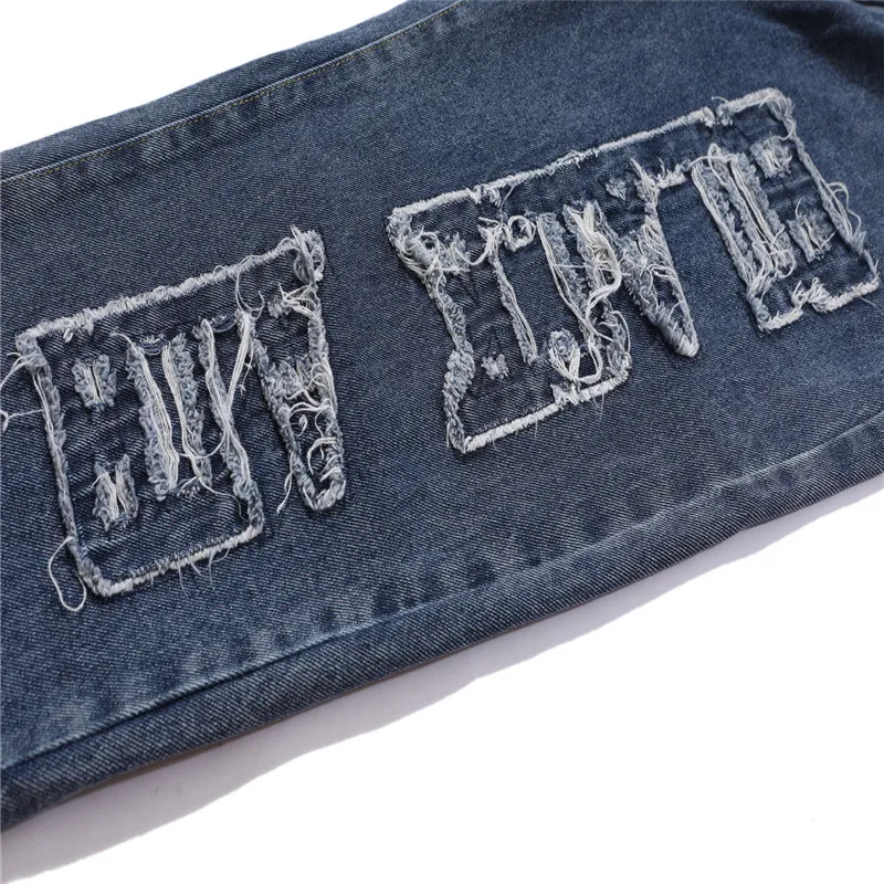 

2021 Fashion Jeans Men's Pants Men's Clothing Denim Trousers Cargo Blue Jeans Straight Leg Jeans Patch Decoration
