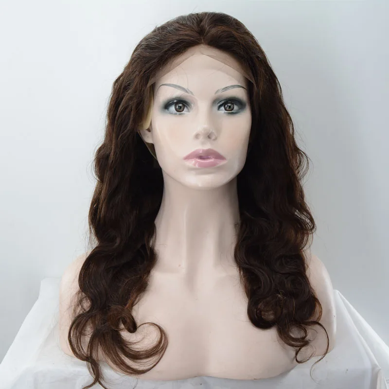 100% Real Remy Human Hair 100% Hand-tied 13* 4 Lace Front Costume Wig Long Wavy Brown Wig for women 22 inch