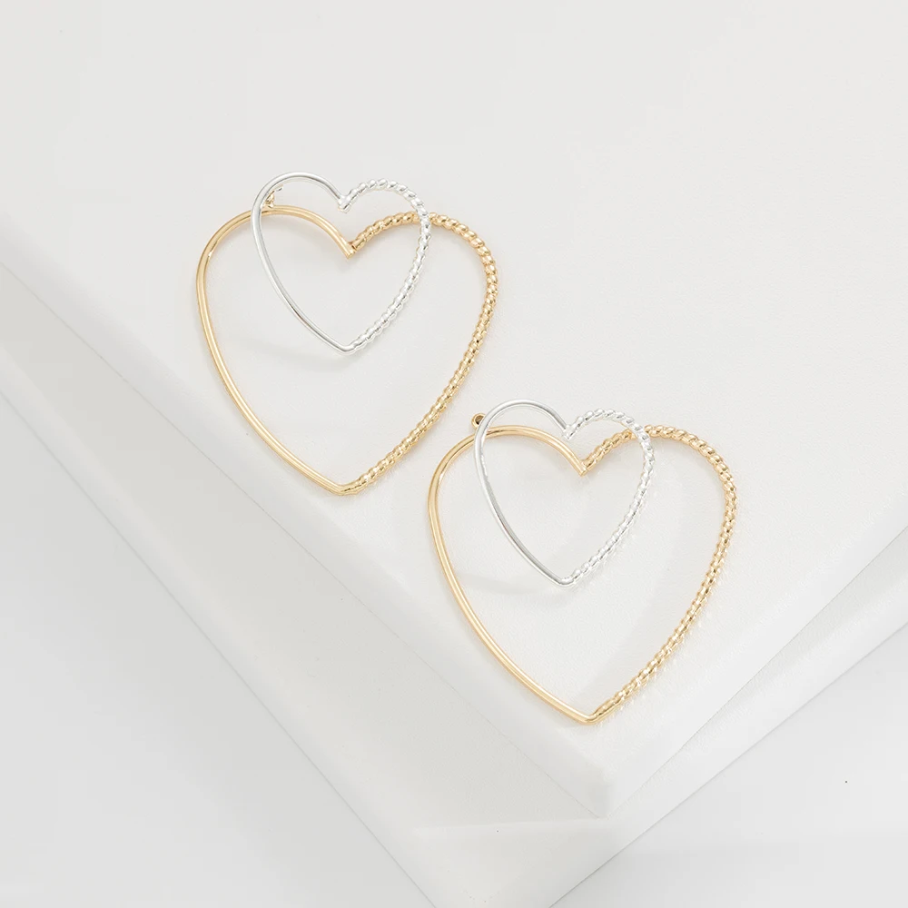 

Jaeeyin 2021 Fashion Heart Hollow Brass Wire Stud Earrings 2 In 1 Jewelry Girlfriend Gift Gold Hoops Women Teen New Arrivals