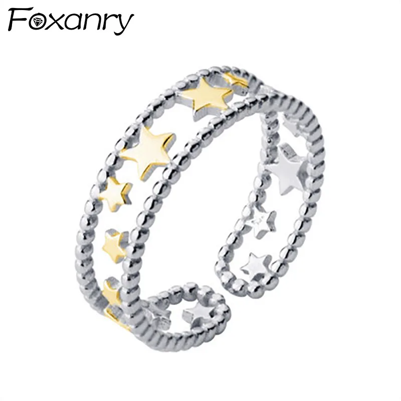 

Простые Модные Элегантные кольца Foxanry из стерлингового серебра 925 пробы со звездами для женщин и девушек, предотвращающие аллергию, ювелирн...