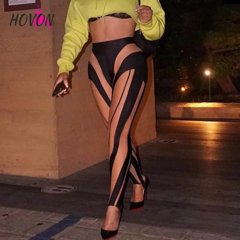 

Сексуальные осенние женские брюки с принтом, яркие облегающие брюки HOVON с высокой талией, обтягивающие леггинсы, Клубная уличная одежда