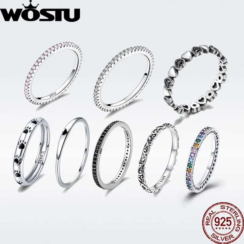 WOSTU, Настоящее серебро 925 пробы, простые геометрические круглые кольца для женщин, Рождественский подарок BKR066