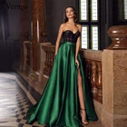 Verngo 2021 современное черно-изумрудно-зеленое вечернее платье кружевное атласное милое боковое сексуальное Длинные платья для выпускного бала вечернее платье