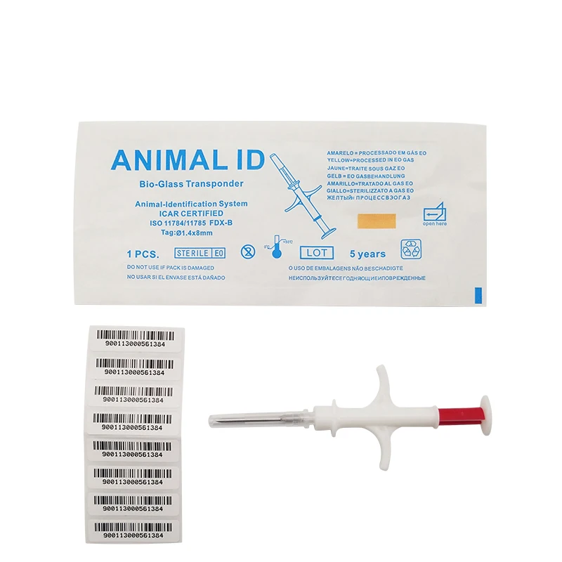 

20PCS 1.4x8mm Free shipping EM4305 FDX-B standard Animal lifetime tracking microchip transponder for vet with syring
