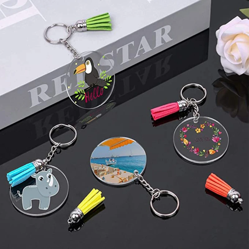 

200 Pcs Acrylic Keychain Blanks Kit with Key Rings Jump Rings Round Clear Discs 066C