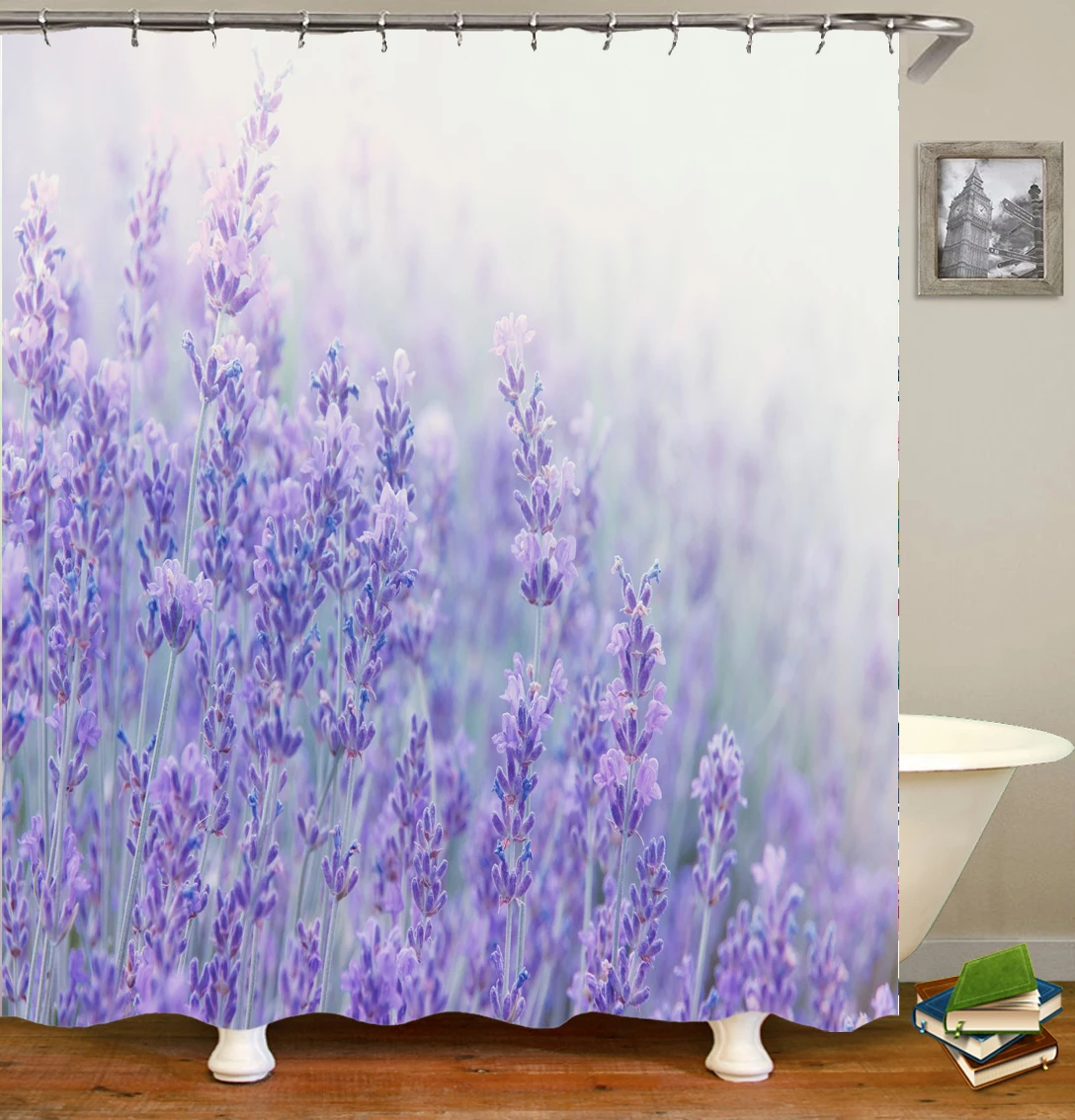 Занавеска для душа с изображением лаванды 12 крючков|Шторы душа| |