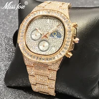 hip hop missfox aaa classic bling rose gold out watch men diamond mens watches top brand luxury quartz male calendar wristwatch