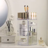 360 Rotation Cosmetic Storage Box Acrylic Dressing Table Lipstick Skin Care Products Desktop Shelf Makeup Brush Organizer