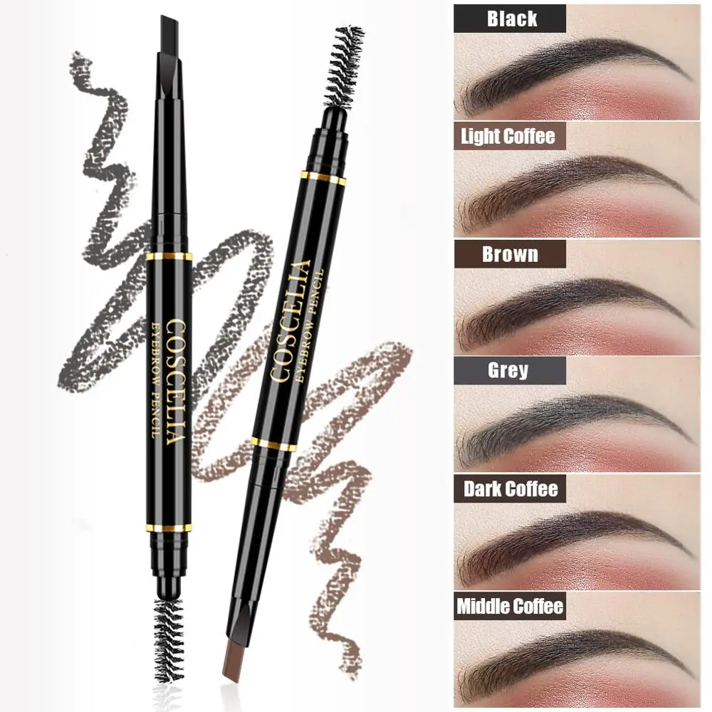 Водостойкий карандаш для бровей COSCELIA 6 цветов с двойной головкой и кистью