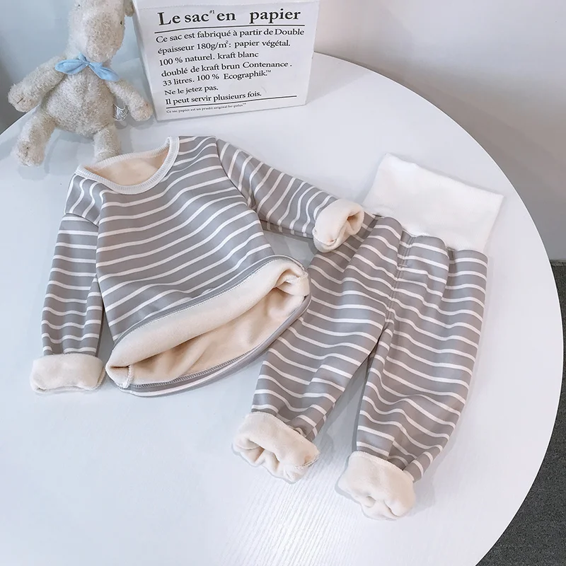 

Striped Pajamas For Children Winter Warm Children's Clothing Boys Sleepwear Cotton Long Sleeve Sleepwear+Pants 1-4 Years