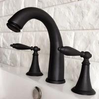 black oil rubbed bronze double handles 3 holes install widespread deck mounted bathroom sink basin faucet sink mixer tap mhg055