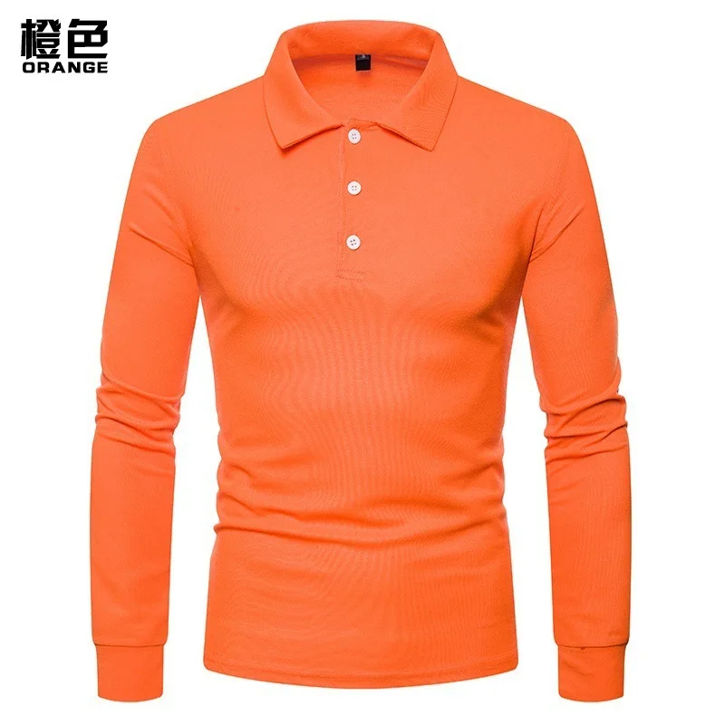 

New Men's 100% Cotton High Quality Long Sleeve Solid Color Polos Shirt Casual Brand Fashion Lapel Men's Top S-2XL