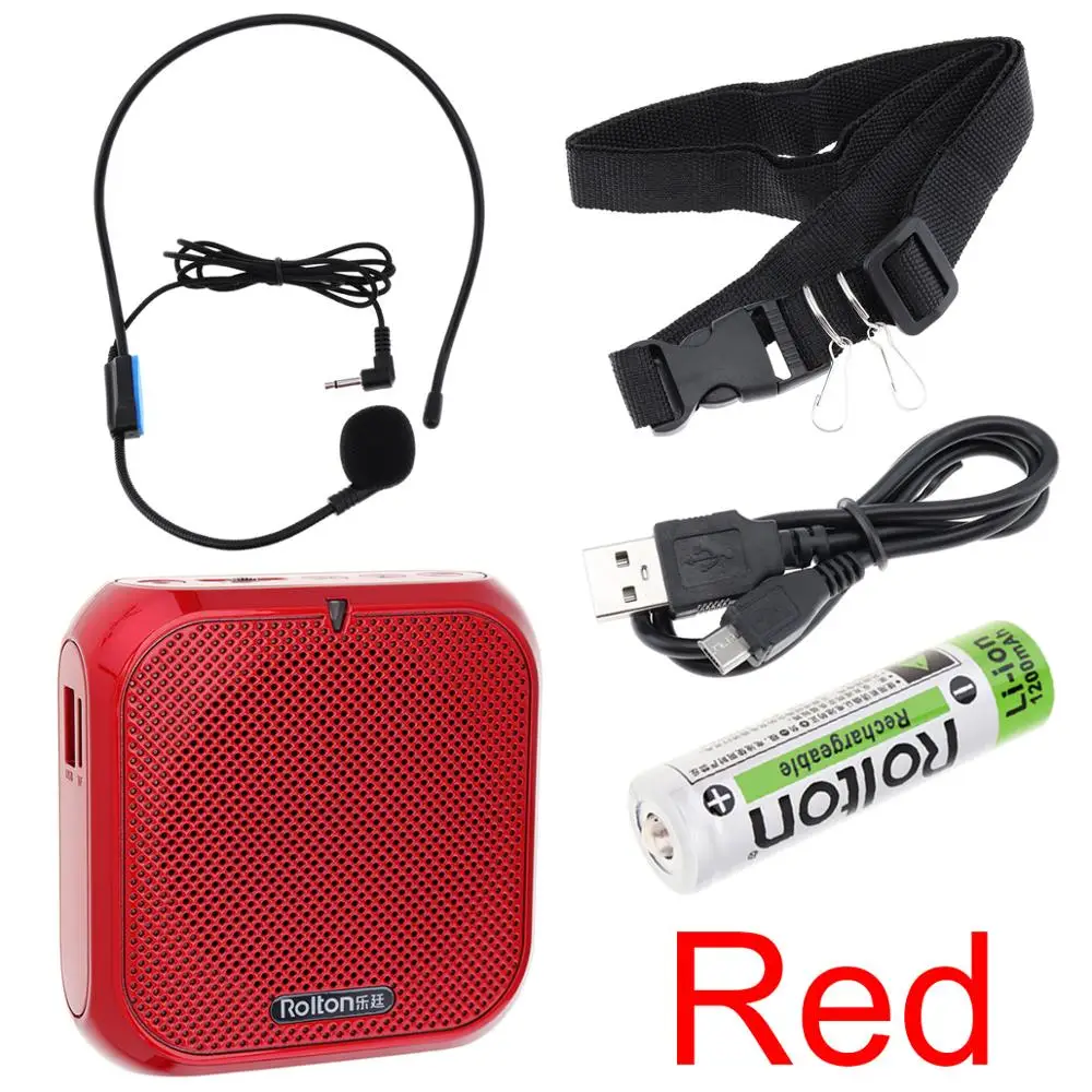 Red with Battery Rolton K400 портативный голосовой усилитель мегафон усилитель с проводным микрофоном аудио динамик громкий динамик FM радио MP3 обучение - Цвет: Red with Battery