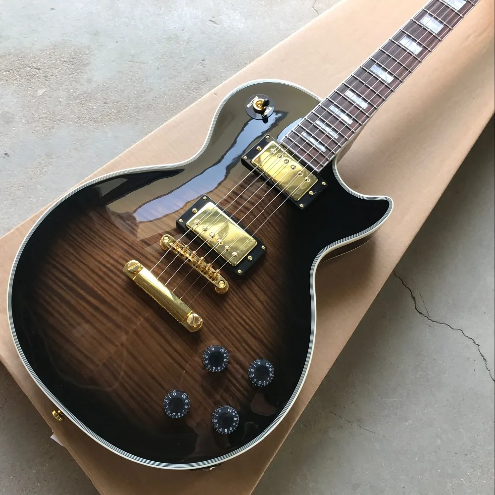 

New standard custom.Brown Tiger Flame Electric Guitar.Custom 6 stings gitaar.Rosewood fingerboard guitarra.