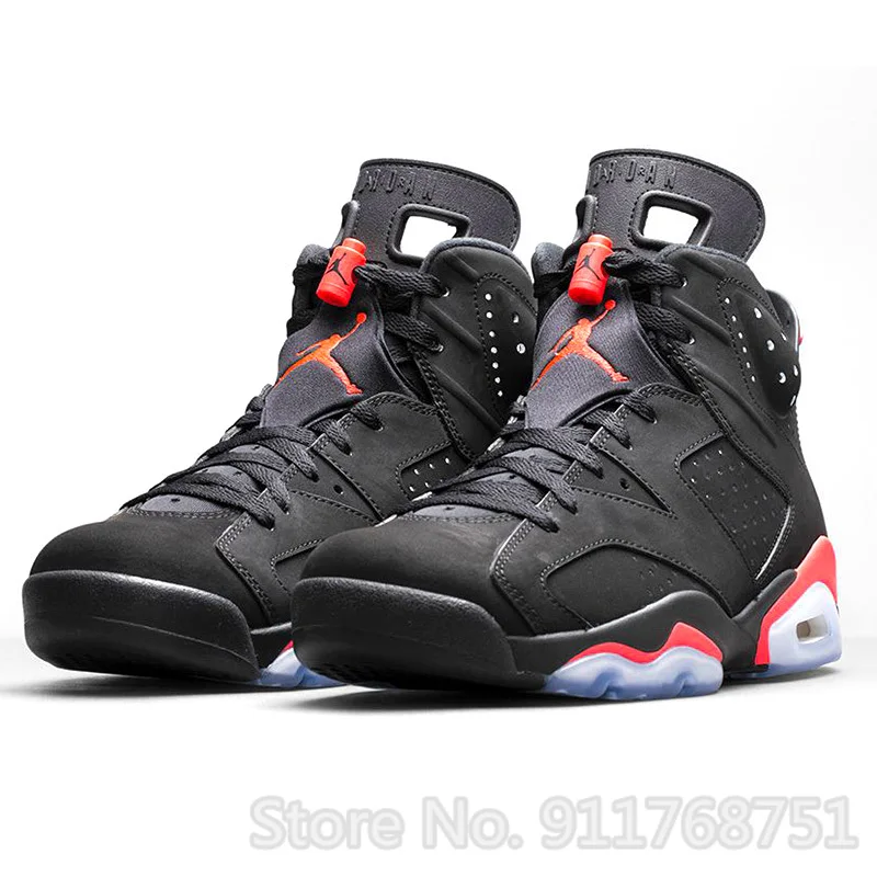 

ar 6 Black Infrared AJ6 Men Basketball Shoes, Black & Red, Shock Absorption Anti-Slip 6S Support Balance 384664 023