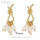 Женские серьги-подвески с пресноводным жемчугом Yhpup, элегантные Геометрические металлические серьги ручной работы, ювелирные изделия в подарок