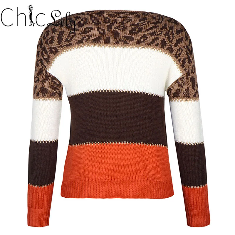 

Chiclily Leopard Patchwork Sweater Fashion Autumn Winter Ladies Knitted Sweater Women O-neck Full Sleeve Jumper Pullovers Top