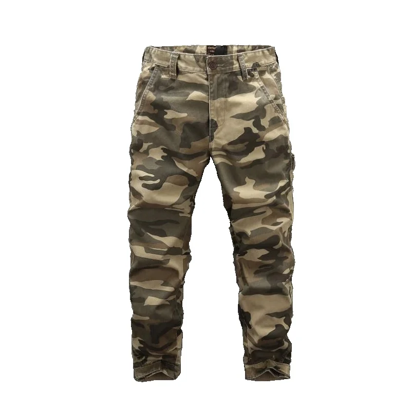 

2021 spring new men's straight men's casual pants cotton zipper camouflage overalls men