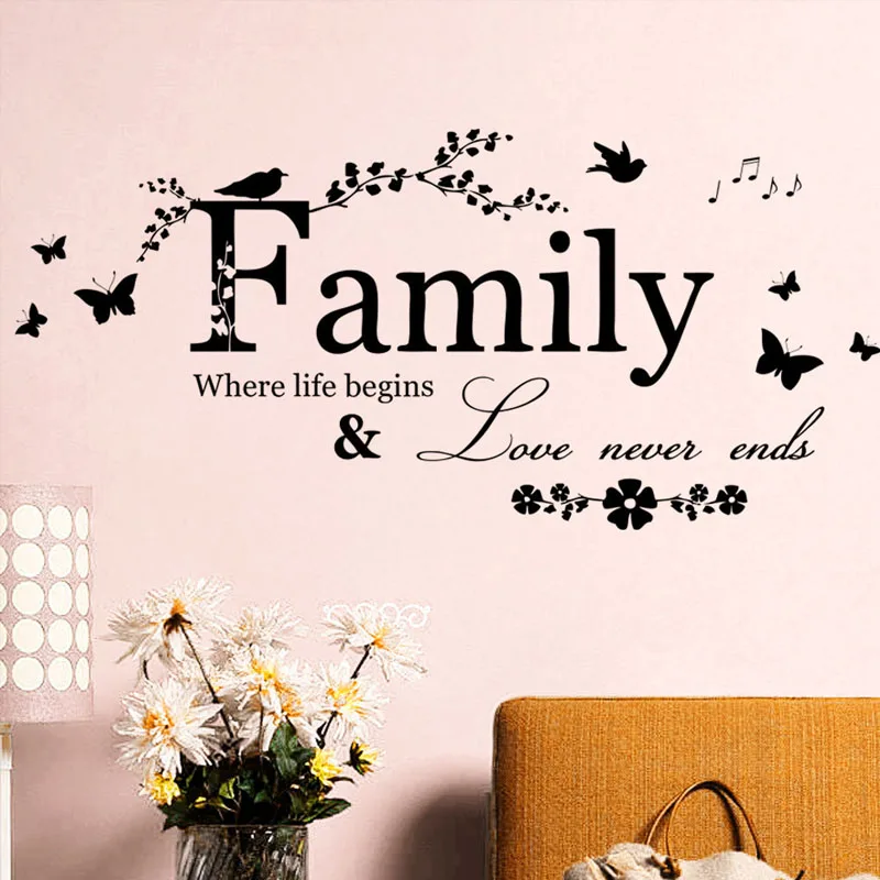 

Family Love Never End Quote Vinyl Wall Decal Wall Lettering Art Words Wall Sticker Home Decor Wedding Decoration Living Room