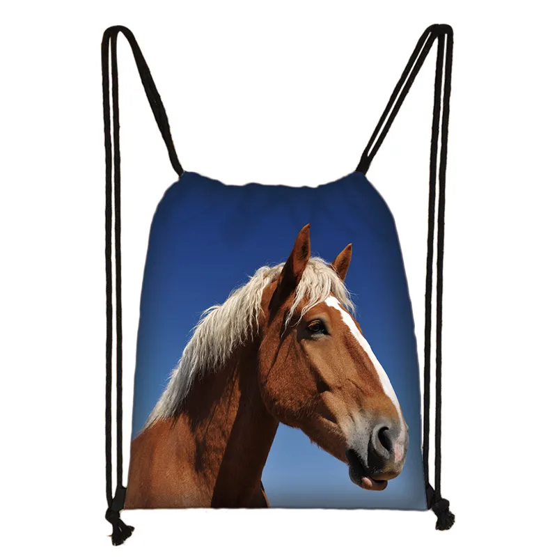 SKD-M0020 elegent animal horse print drawstring bag women men storage bag fashion rucksack cute pony boys girls backpack kids bookbag gift - Цвет: SKD-M0020