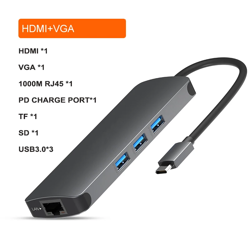 9 in 1 USB C Hub 3 3.0 SD/Micro SD Slot and PD Dock Thunderbolt Compatible for MacBook Pro/Air Dell XPS |