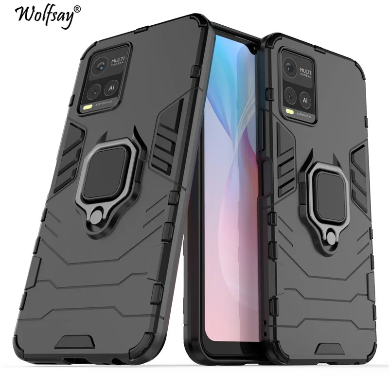 Wolfsay For Vivo Y21 Case, Vivo Y21 Car Holder Armor Cases Hard PC & Soft Silicone Cover for Vivo Y21 Y21s Y20 Y31 Y51 Y72 Y73