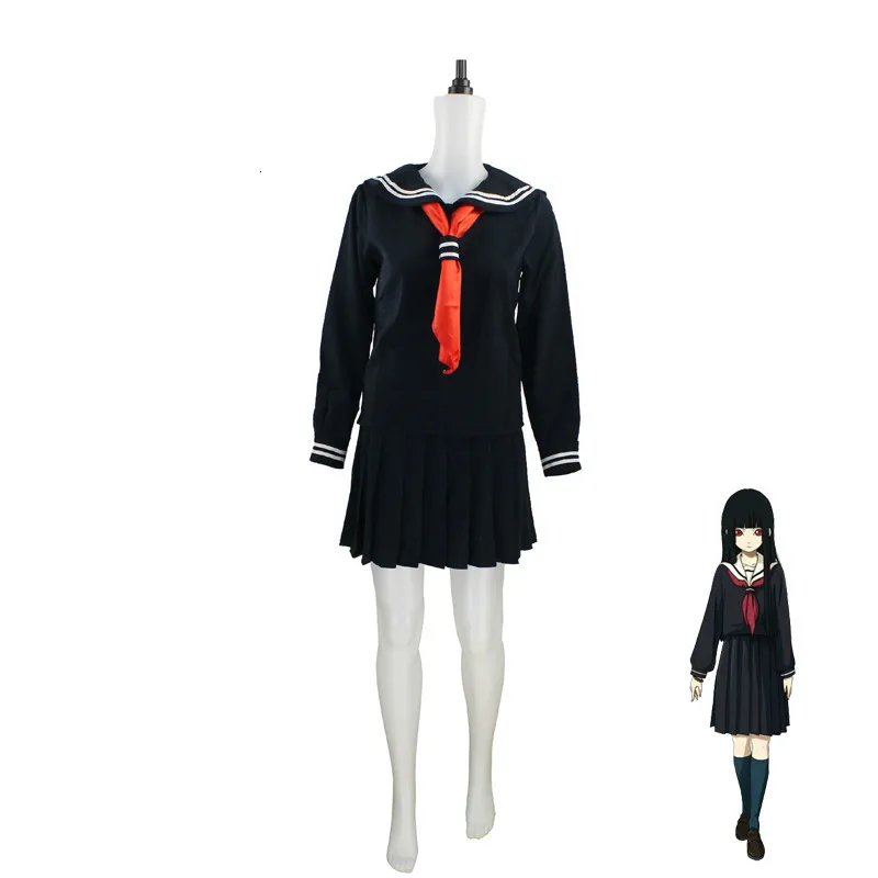 

Japanese/Korean Hell Girl Enma Ai Cosplay Costume School Uniforms JK Student Sailor Suit Top+Dress+Tie +Socks