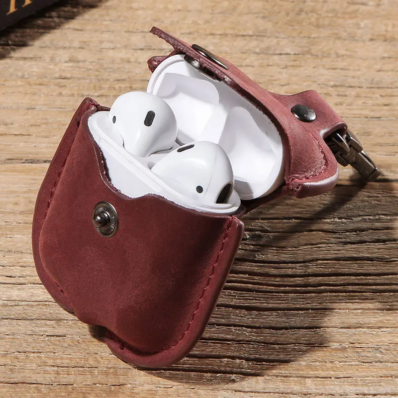 Чехол для Airpod из натуральной кожи Винтажный чехол Crazy Horse Airpods 2 беспроводных Bluetooth