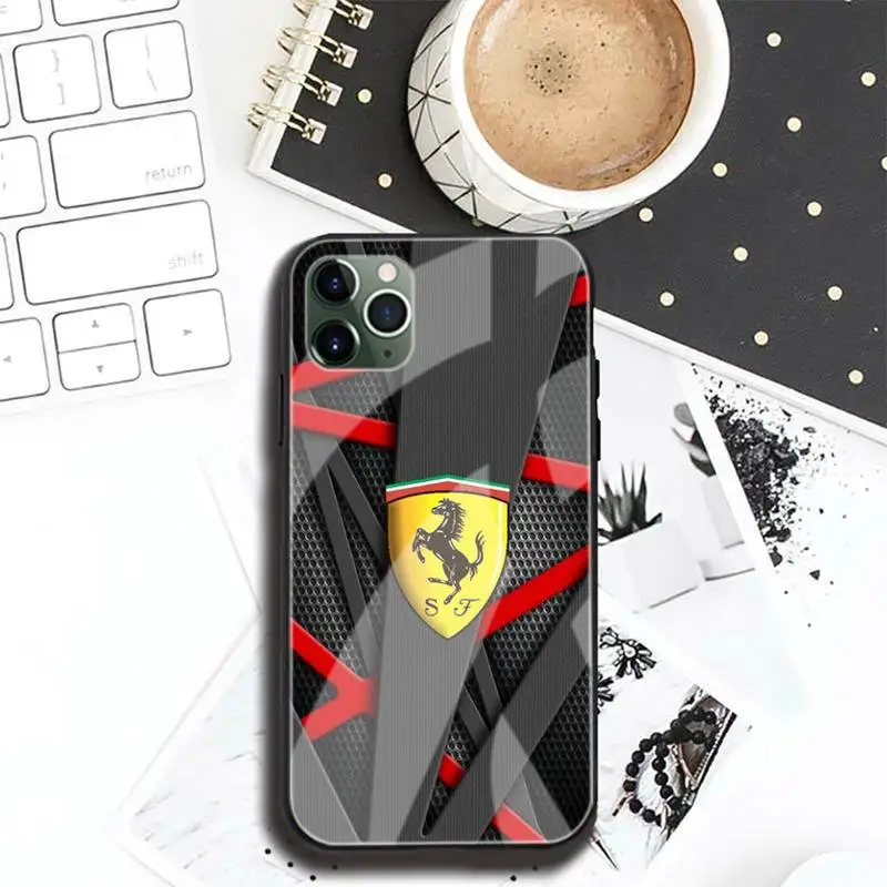 

Luxury Car Ferraries-compatible Phone Case Tempered Glass For Iphone6plus 6S 7 7plus 8 X XS XSmax XR 11 12 Pro Max 12mini