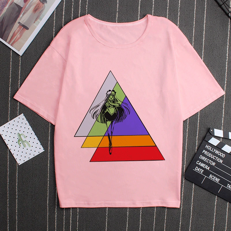 Sailor Moon 90s Funny Pink T Shirt Harajuku Clothes Tshirt Aesthetic Cat Anime Vogue T-shirt Kawaii Graphic Tees Ullzang Women
