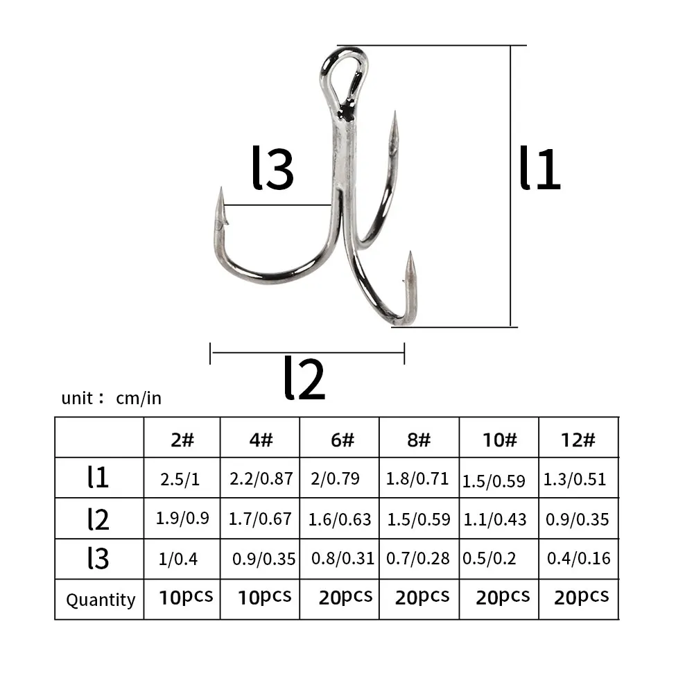 

Fishing Hook High Carbon Steel Treble Overturned Hooks Fishing Tackle Round Bend Treble For Bass 100PCS 2#4#6#8#10#12#Black