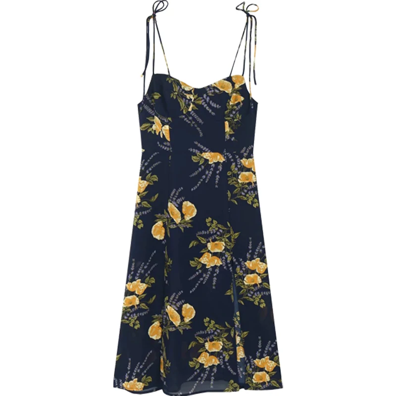 

National Printing Slip Dress Australia Sexy Lacing Mid-Length Sling Dress Inspirational Backless Holiday Dress