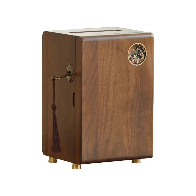 Запираемая копилка для денег черная ореховая деревянная банкнот сберегательная