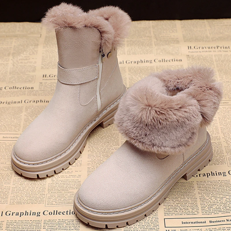 

Women Snow Boots Plush Zipper Platform Thick Bottom Ladies Ankle Boots Warm Winter Casual Fashion Female Cotton Shoes 2022