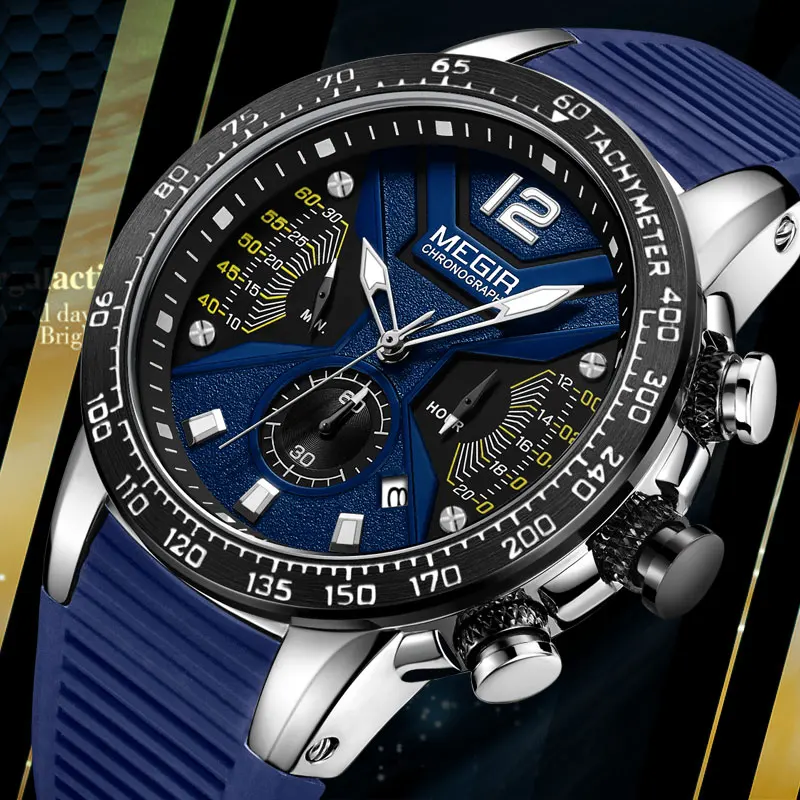 Часы наручные MEGIR Мужские кварцевые с хронографом спортивные брендовые