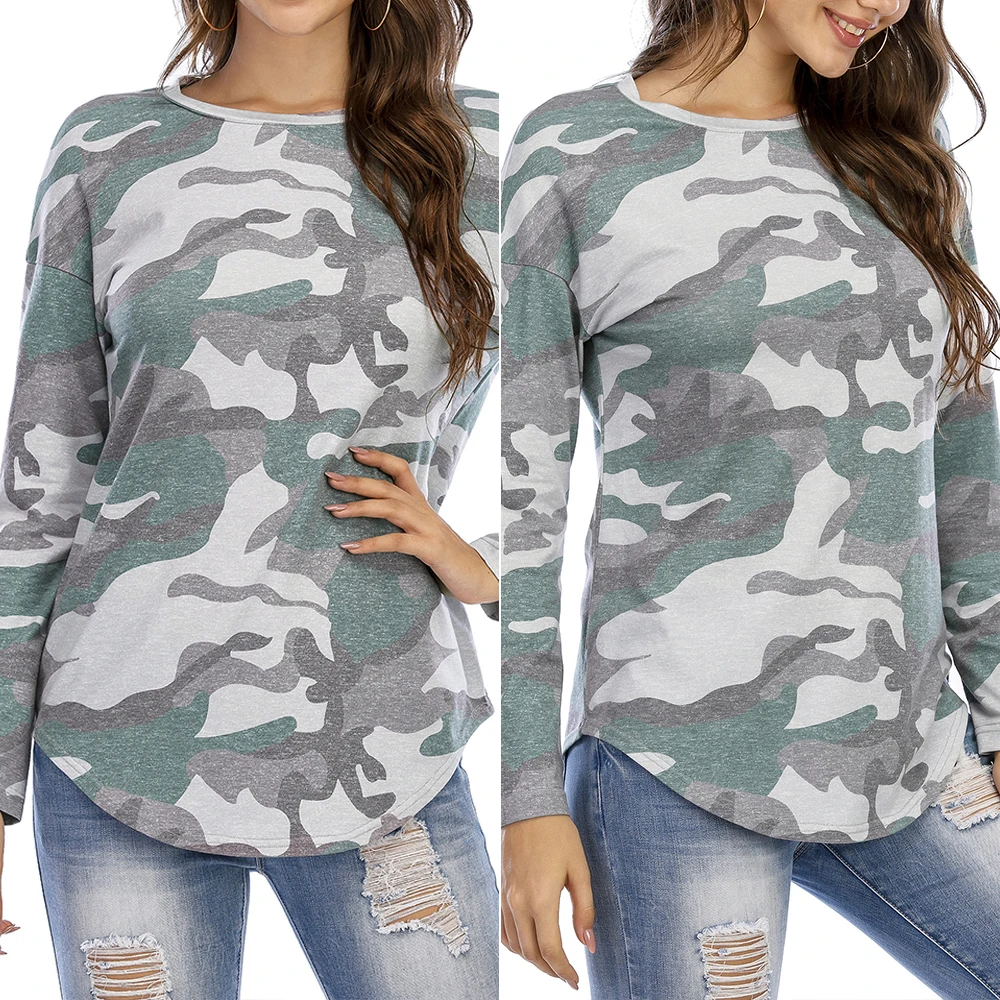 

Camouflage Print T Shirt Women clothing O-neck Long Sleeve Tee Top Print Loose Shirts for Women Autumn Top