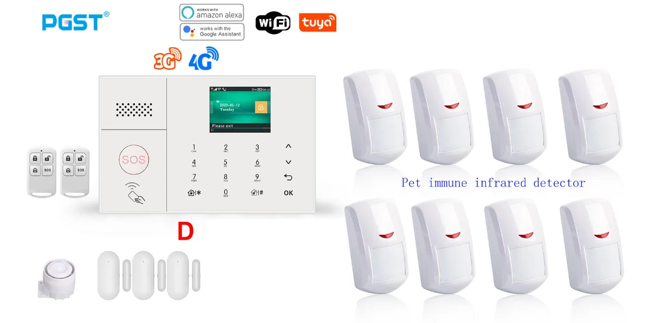 

PGST 3G 4G Wireless Home Alarm Tuya Smart Life Burglar Alarm Kits WiFi Security Alarm System Support Alexa Remote Control