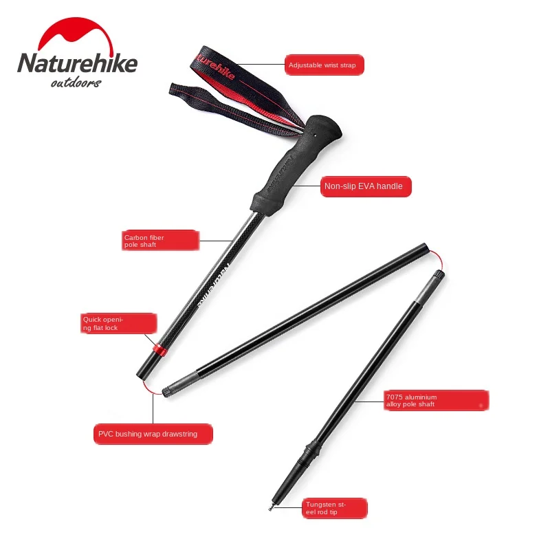 Naturehike модные четырехсекционный легкого углеродного складной со внутренним