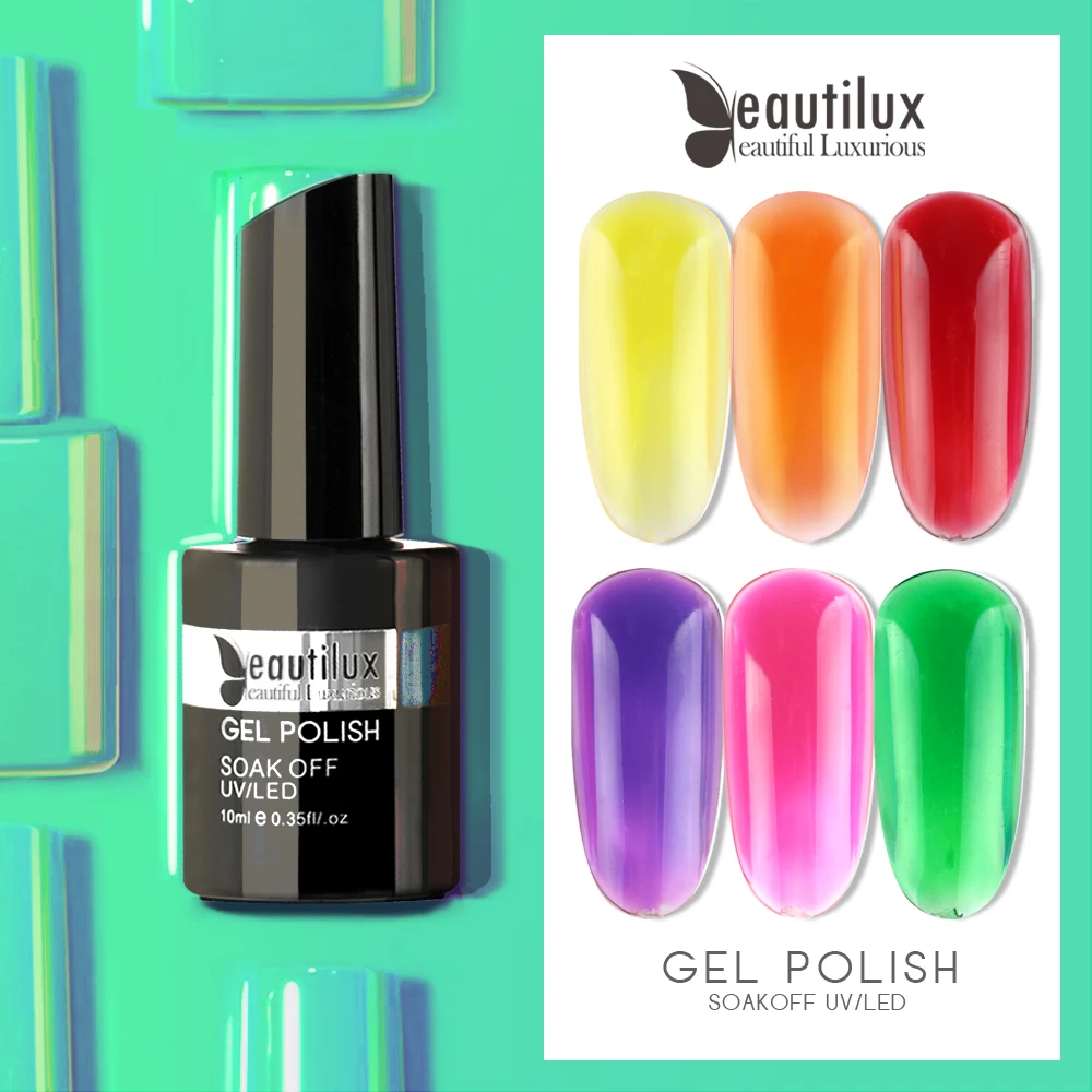 Глазурь Стекло Янтарный Прозрачный Цветной Гель лак для ногтей без протирания