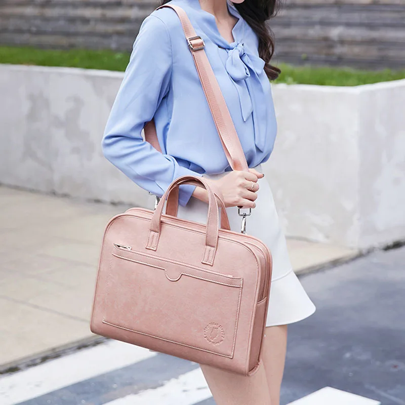 

High Capacity Briefcases Women's Shoulder Laptop Protection Bag Travel Leather Waterproof Document Organize Handbag Accessories
