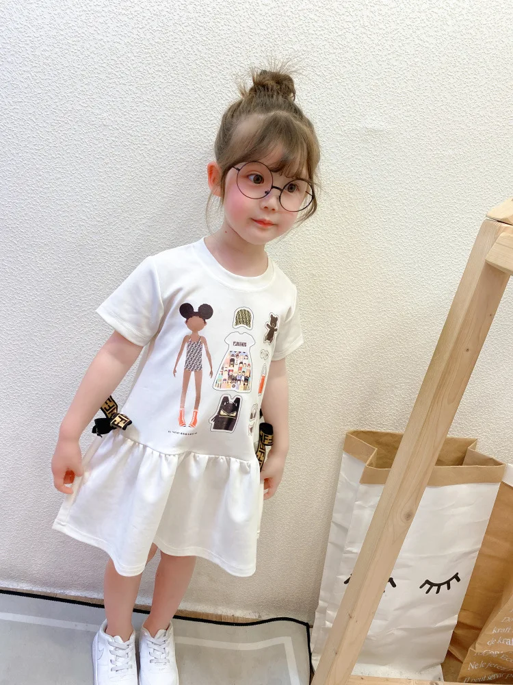 

Girls' short sleeve dress summer cartoon new comfortable leisure princess dress