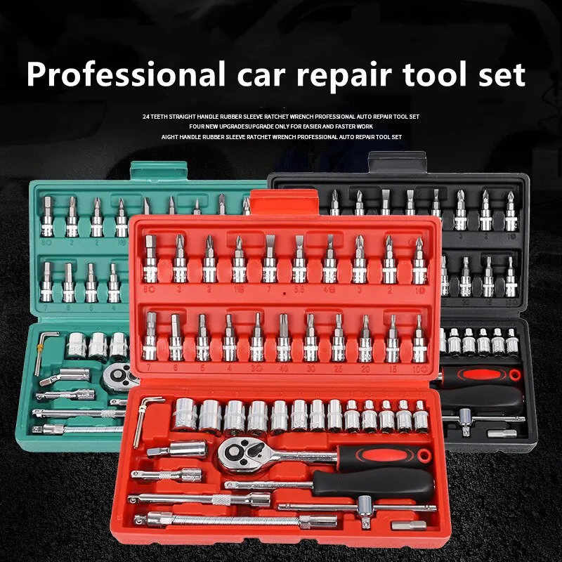 

46pcs Ratchet wrench Kit Hand Tool Car Repair Tool Kit Mechanical Tools Box for Home DIY 1/4" Socket Ratchet Screwdriver Bits