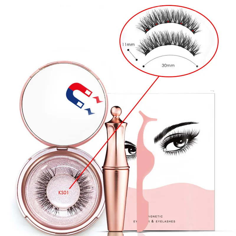KS01 Liquid Magnetic Eyeliner Set And Magnetic False Eyelashes Tweezer Magnetic Eyeliner Waterproof Long Lasting Eyeliner Eyelashes - Цвет: KS01