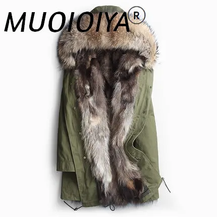 

MUOIOYIA Winter Natural Raccoon Fur Coat Men Thick Warm Jacket 2022 Casual Real Fur Collar Hooded Parkas Plus Size 4XL ZL370
