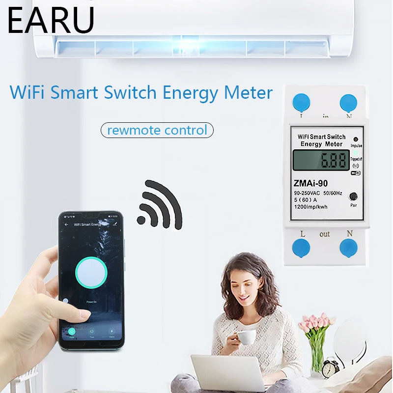 Умный измеритель мощности с Wi Fi расхода энергии в ваттах/ч вольтметр 90 250 В Din